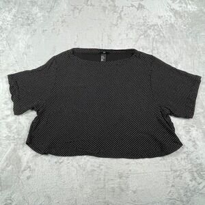 H&M Black Polka Dot Boxy Crop Top Dolman Short Sleeve Blouse - US 10